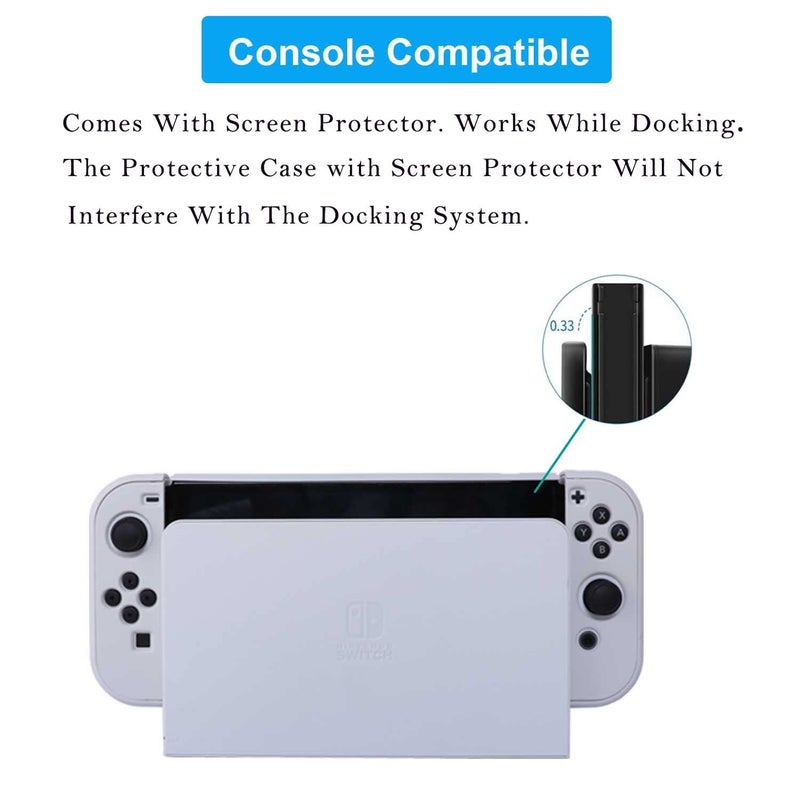 COMCOOL Dockable Case for Nintendo Switch Oled - [9 FT Military Grade Drop Protection] [with Tempered Glass Screen Protector and Thumb Grips] Cute Protective Cover for Nintendo Switch Oled - Stone - Image 3